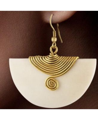Nusu Earrings – Brass and Bone Statement Earrings, Handmade in Kenya