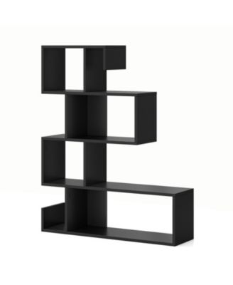 5-Tier S-Shaped Bookshelf Geometric Z-Shelf Bookcase with Open Cubes