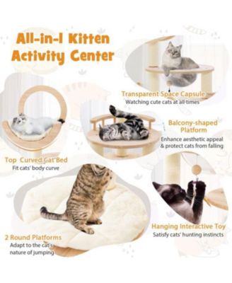 4-in-1 Wooden Cat Tower with Space Capsule Nest, Indoor Cat Furniture for Climbing & Play