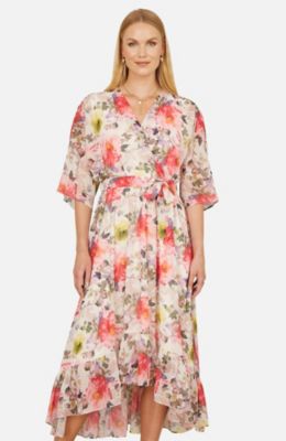 Women's Ruffle-Hem Wrap Midi Dress