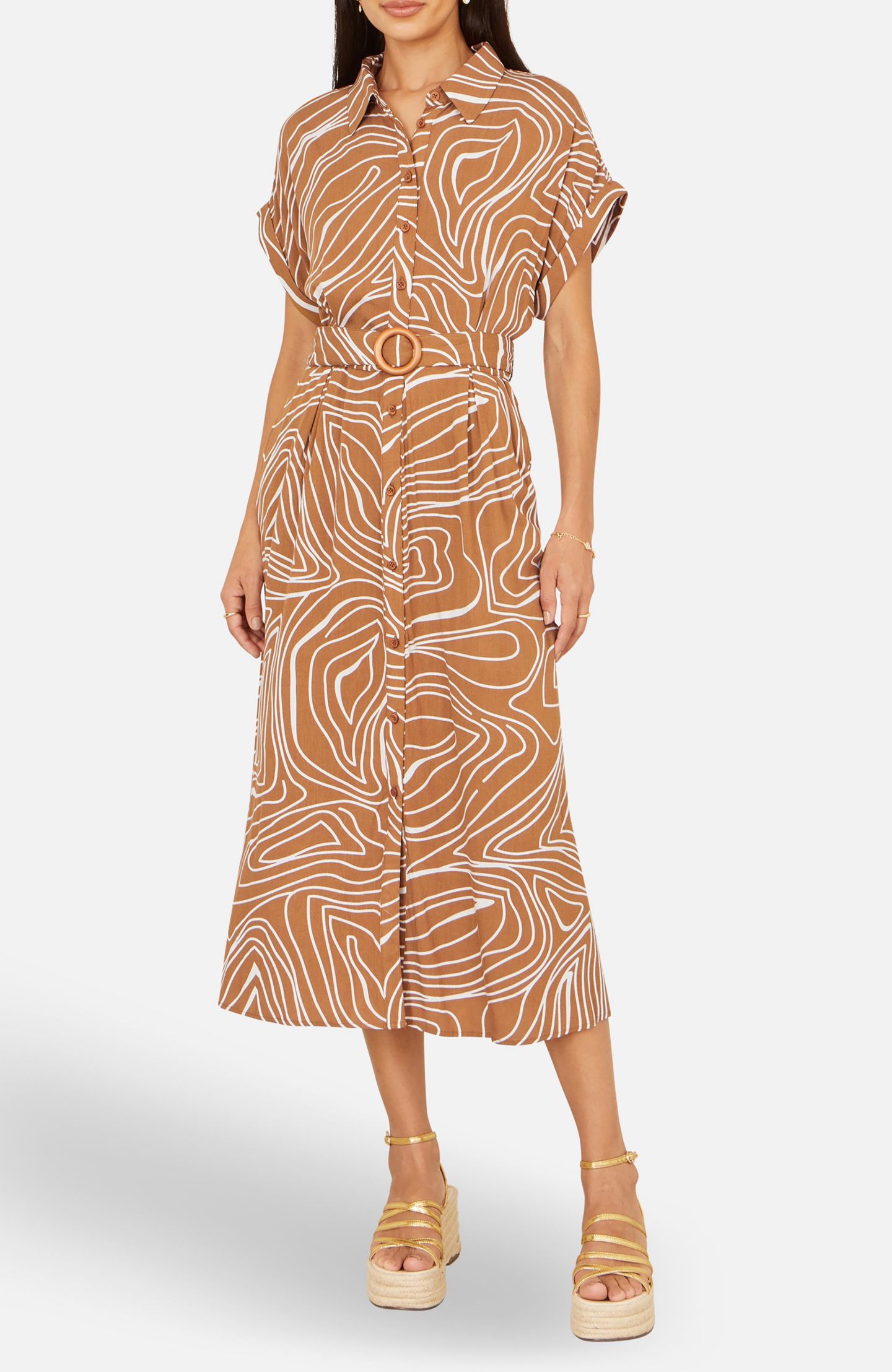 Женское платье Yumi Abstract Swirl Print Relaxed Midi, цвет: Коричневый — фото 7