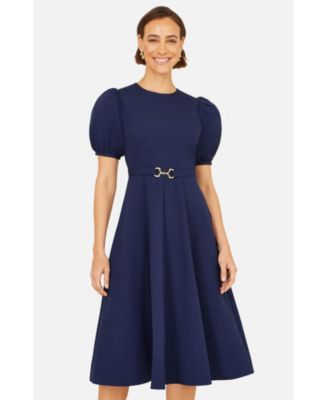 Women's Buckle Detail Short Sleeve Skater Dress