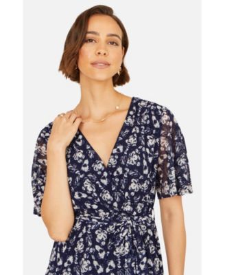 Women's Floral Mesh Wrap Dress