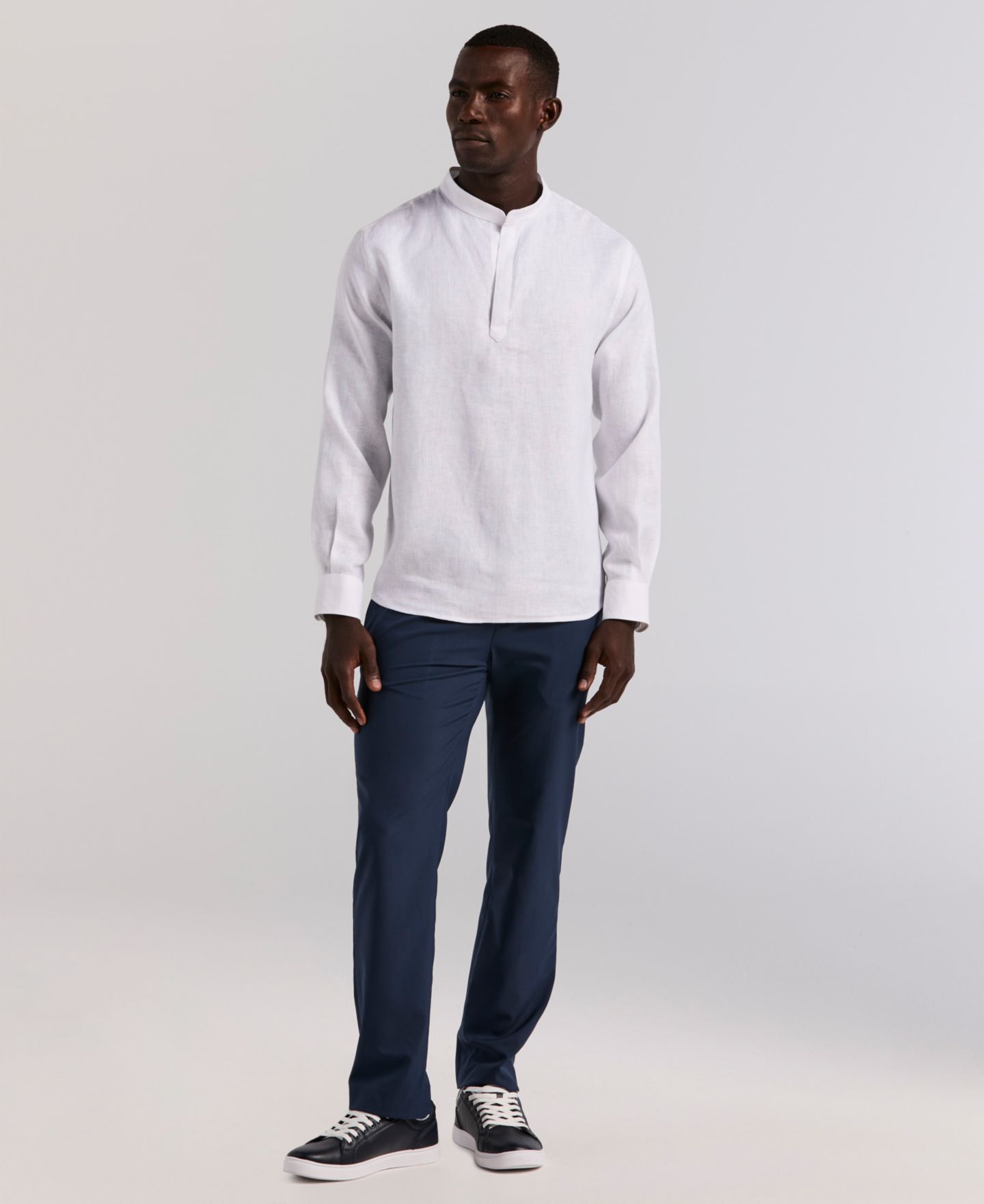 Мужская рубашка Perry Ellis Solid Linen Popover, цвет: Яркий белый — фото 2