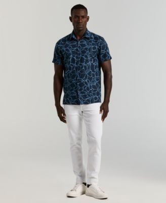 Men's Floral Print Short Sleeve Linen Blend Shirt 