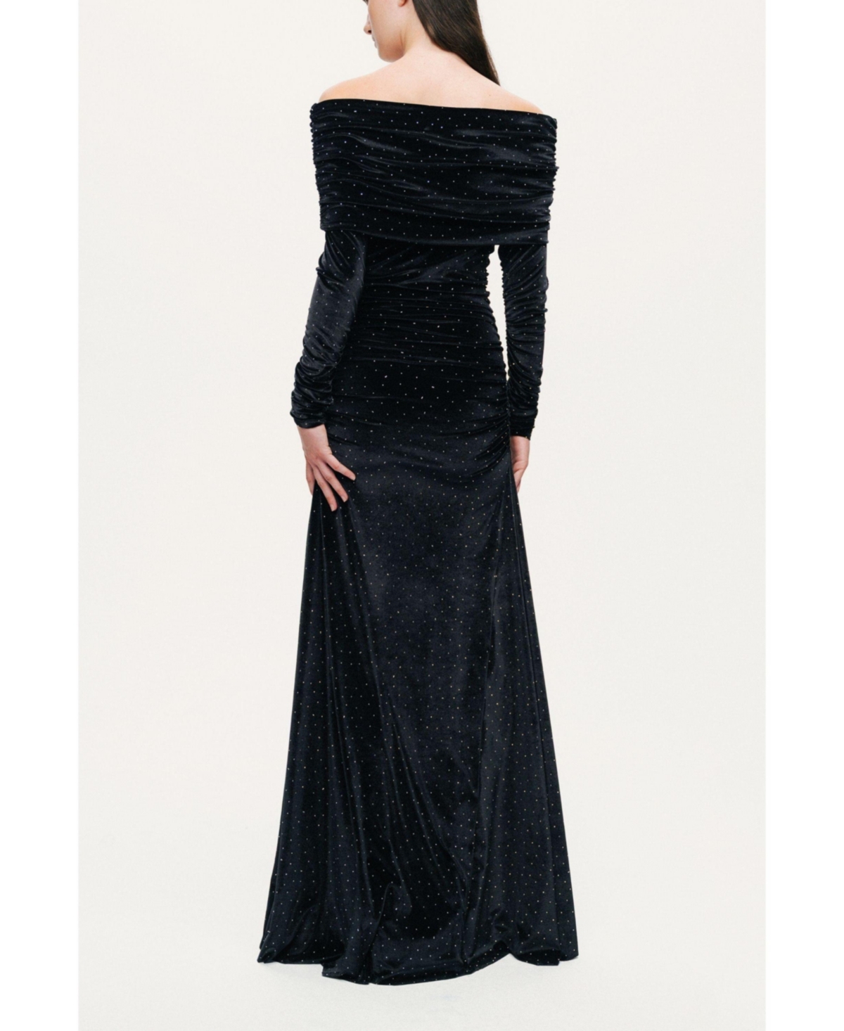 Nocturne Women's Off-Shoulder Velvet Maxi Dress with Rhinestone Detail