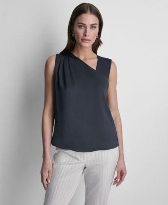 Women's Satin Asymmetric Neck Sleeveless Top