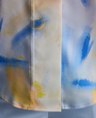 Women's Printed Long-Sleeve Covered Placket Top