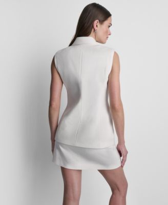 Women's Sleeveless Basketweave Button-Front Vest 