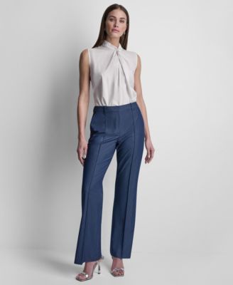 Women's Denim Pintuck Flared Trousers