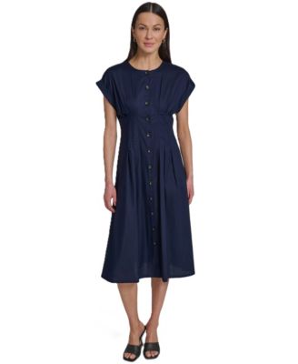 Women's Button Down A-Line Midi Dress