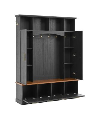 Wide Hall Tree Bench with Golden Hooks for Living Room