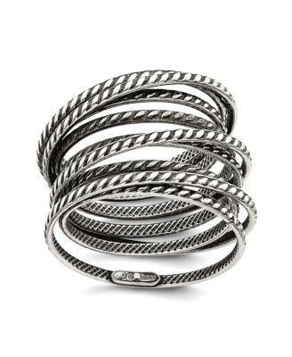 925 Sterling Silver Solid Textured Polished Oxidized Coil Multi-layered Vintage Ring Size Ring