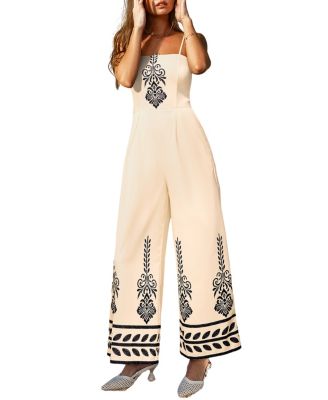 Women's Embroidered Square Neck Wide-Leg Jumpsuit
