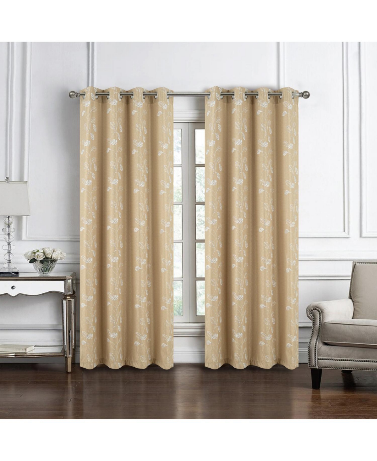 Rt Designers Collection 100% Polyester 140 Gsm Reed Embroidered Grommet Curtain Panel 54" x 84" Taupe