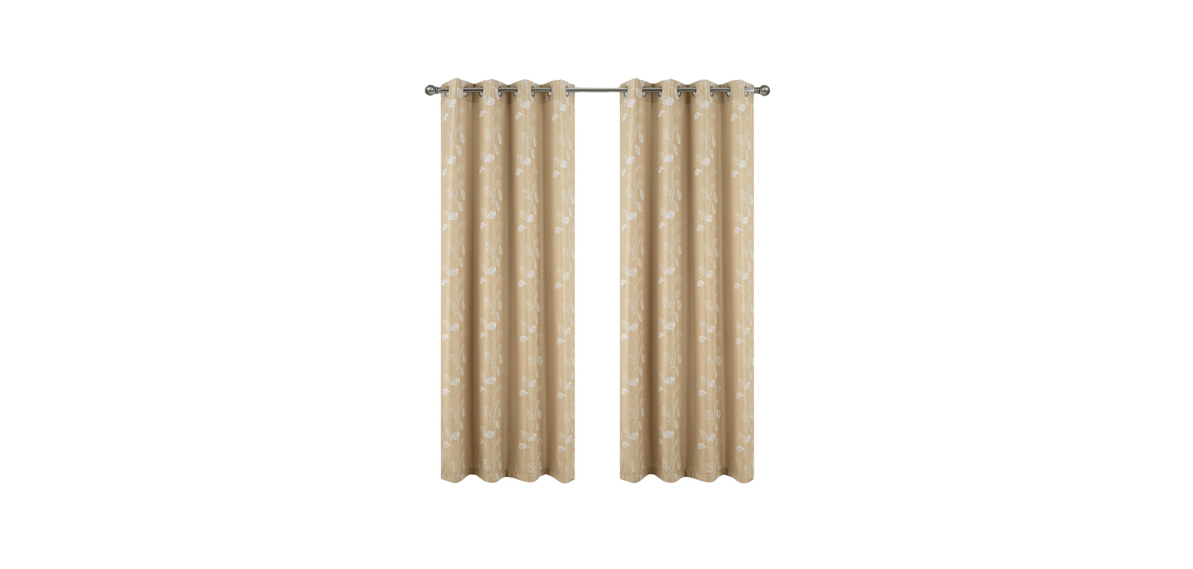 Rt Designers Collection 100% Polyester 140 Gsm Reed Embroidered Grommet Curtain Panel 54" x 90" Taupe