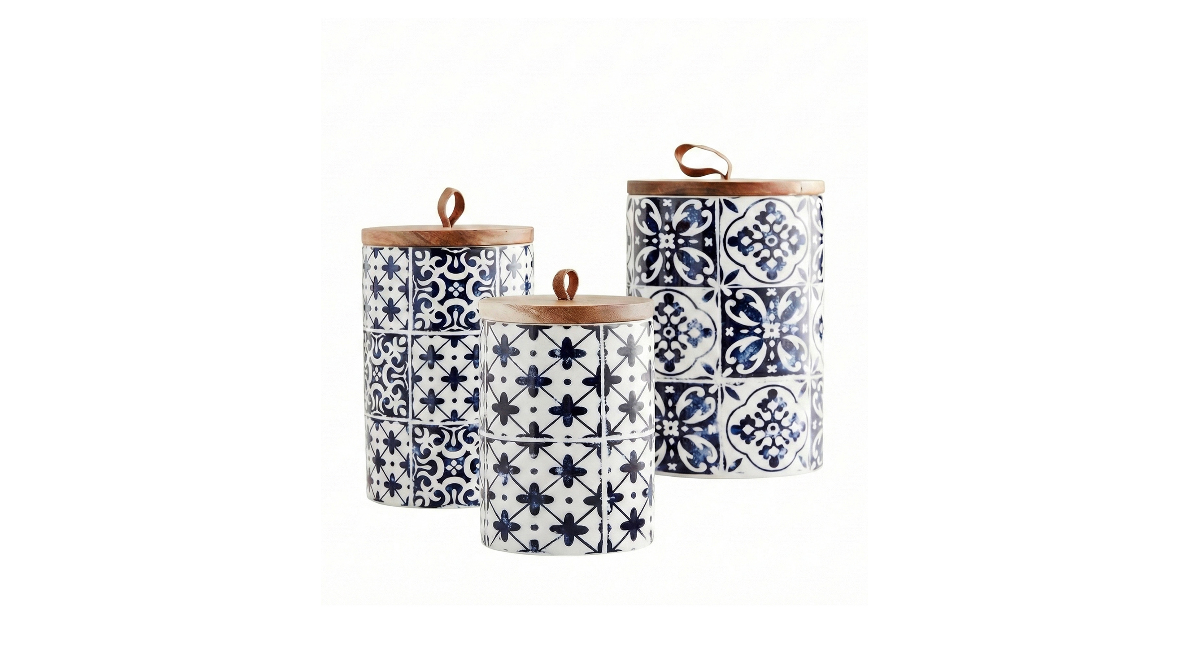 American Atelier Blue Medallion 3 Pc Canister Set