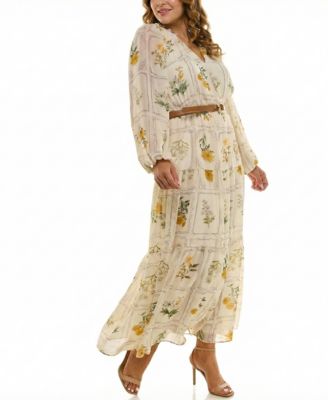 Plus Size Long-Sleeve Belted Maxi Dress