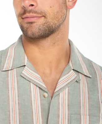 Men's Short-Sleeve Button-Up Stripe Camp Shirt
