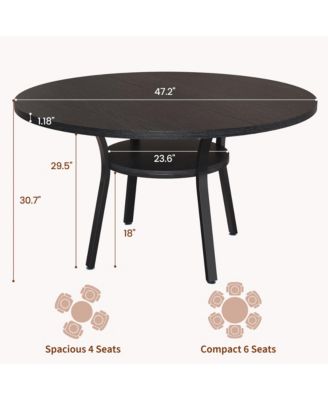 Round Dining Table for 4-6, 47 inch Wood Kitchen Table with Storage Shelf,with Metal Base,No Chairs