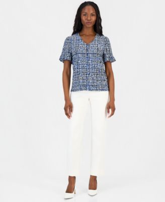 Petite Printed Ruffle-Sleeve Top