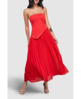 Women's Bandeau Bodice Pleated Midi Dress