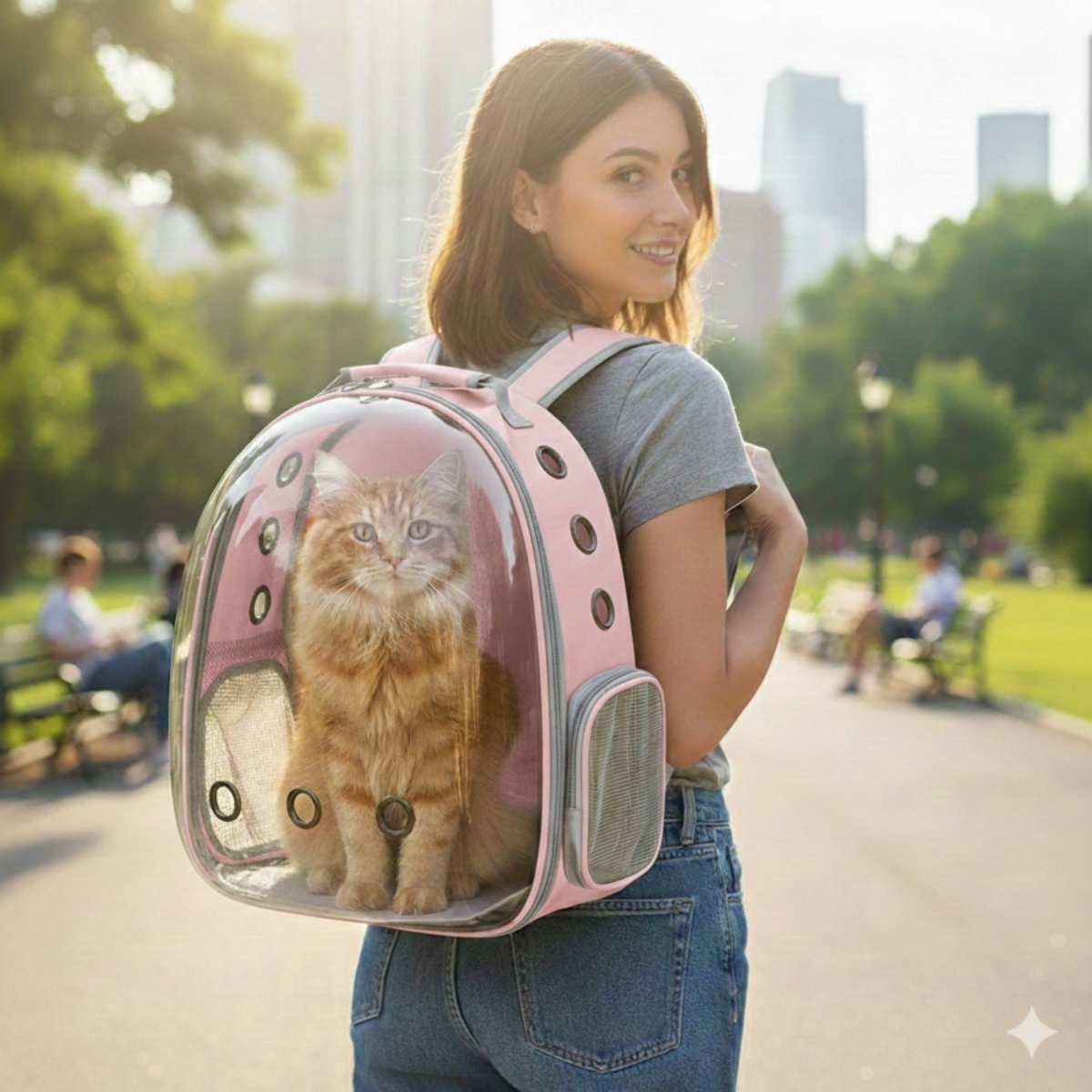 Breathable Transparent Pet Carrier Bag for Cats & Small Dogs – Portable Space Capsule with Zipper, Pink, Ideal for Travel & Outdoor Adventures