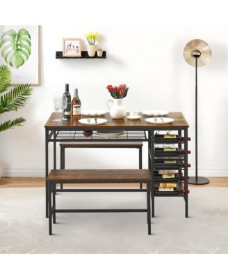 Dining Table Set for 4, Dining Room Table Set with Wine Rack & Storage Shelves