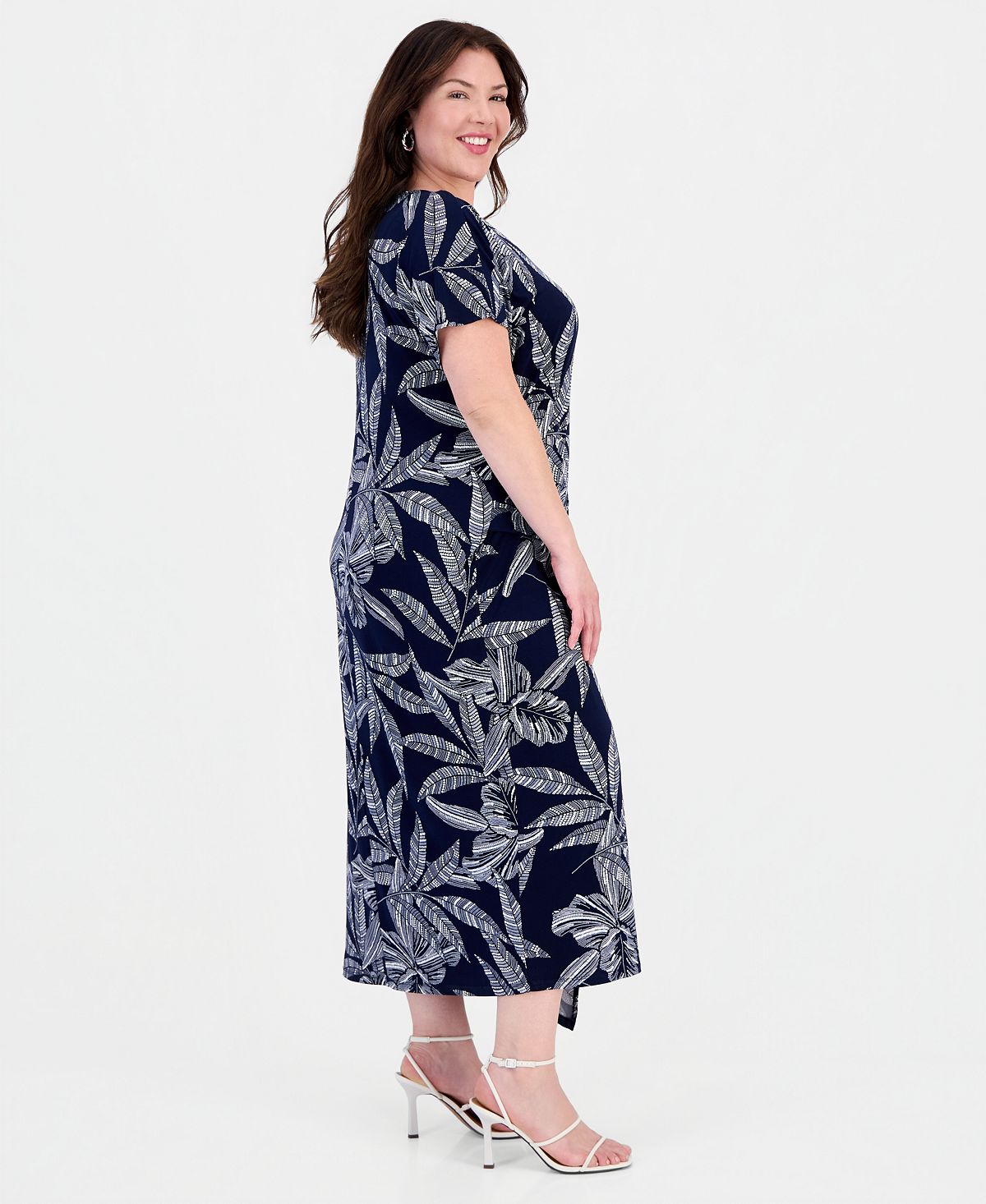 Robbie Bee Plus Size Printed Faux-Wrap O-Ring Dress view 4 — MAYCSS fashion products