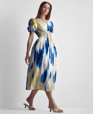 Women's Printed V-Neck Smocked Midi Dress