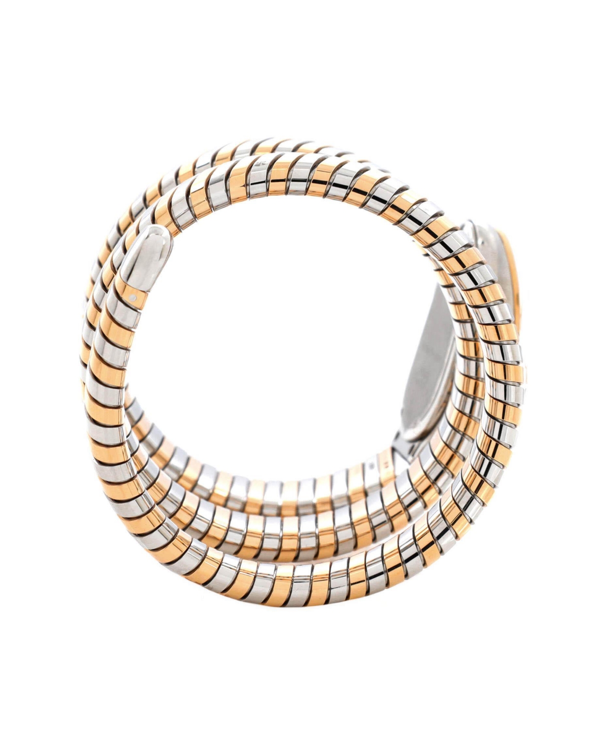 Pre-Owned Bvlgari Serpenti Tubogas Double Spiral Quartz Watch in Stainless Steel and Rose Gold with Diamond Bezel 23mm