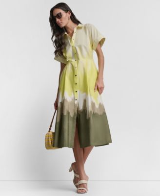 Women's Short-Sleeve Collared Printed Button-Front Dress