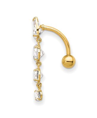 Solid 10k Yellow or White Gold 14g Graduating Pear and Round Cubic Zirconia Belly Ring Dangle 28x5mm