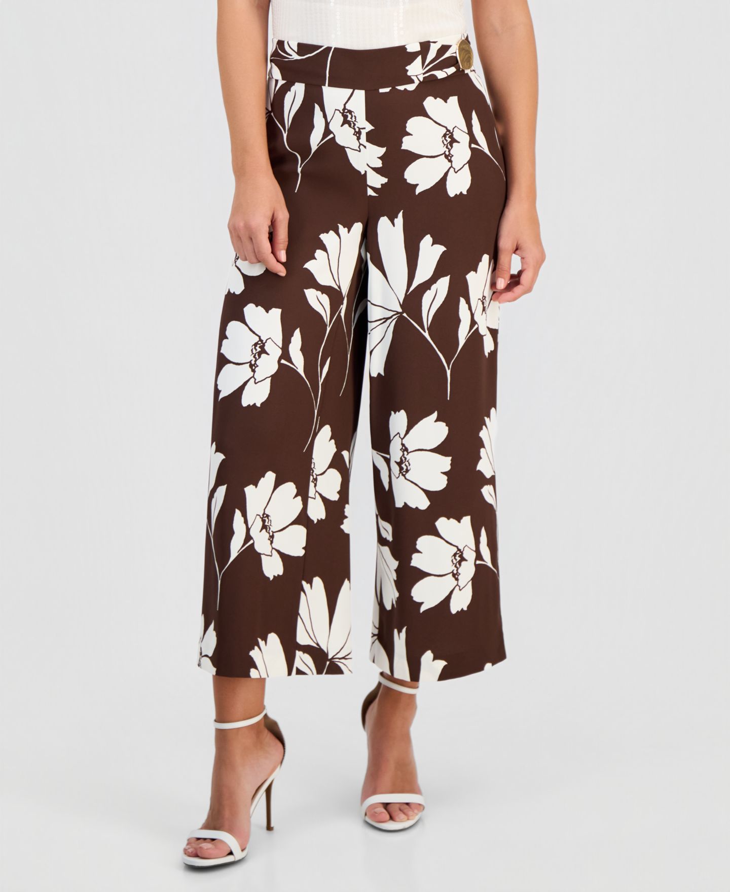 Женские брюки Anne Klein Wide-Leg Pull-On Pants, Regular & Petite, цвет: Тёмный шоколадный / Белый — фото 1