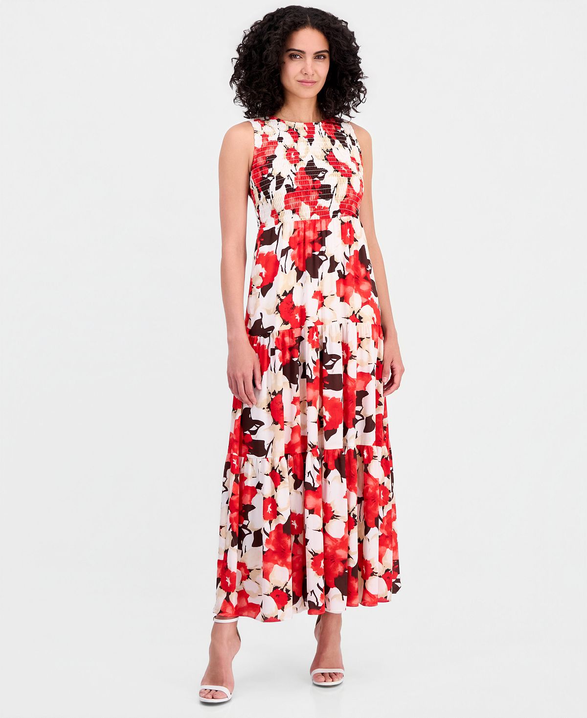 Anne Klein Women's Smocked-Bodice Tiered Maxi Dress view 1 — MAYCSS fashion products