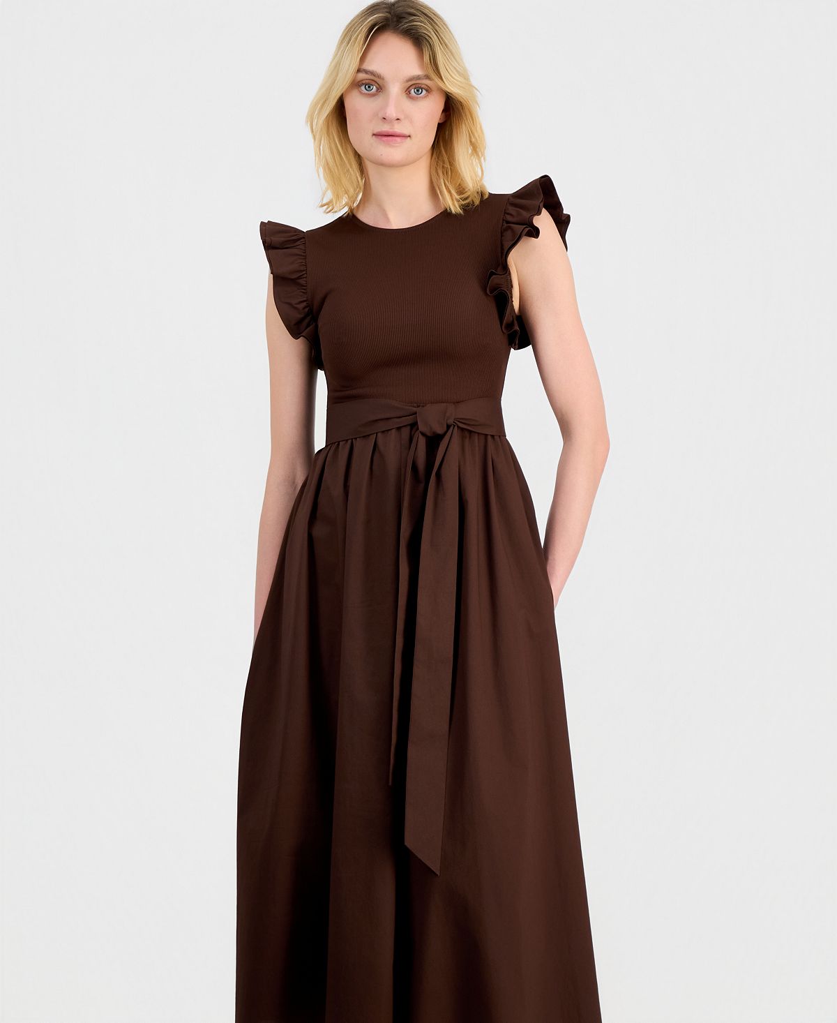 Anne Klein Women's Mixed Knit Woven Midi Dress view 2 — MAYCSS fashion products