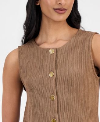 Women's Crinkle-Knit Sleeveless Button-Front Top