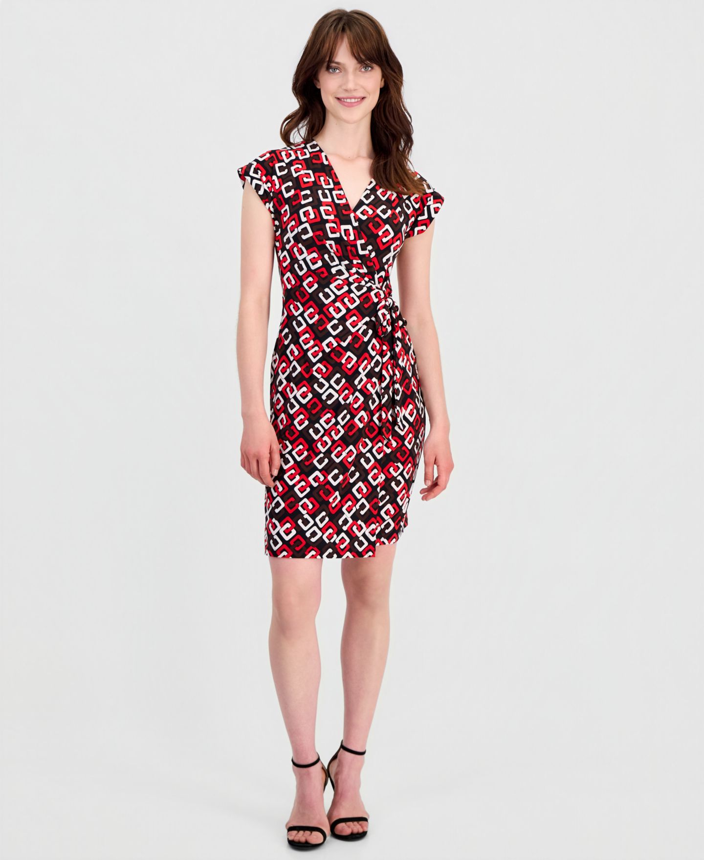 Женское платье Anne Klein V-Neck Side-Tie Cap-Sleeve, цвет: Красный — фото 1