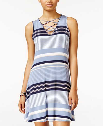 Ultra Flirt Juniors' Sleeveless Striped A-Line Dress
