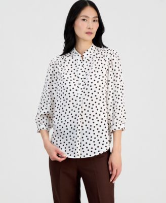 Women's Printed Blouson-Sleeve Top