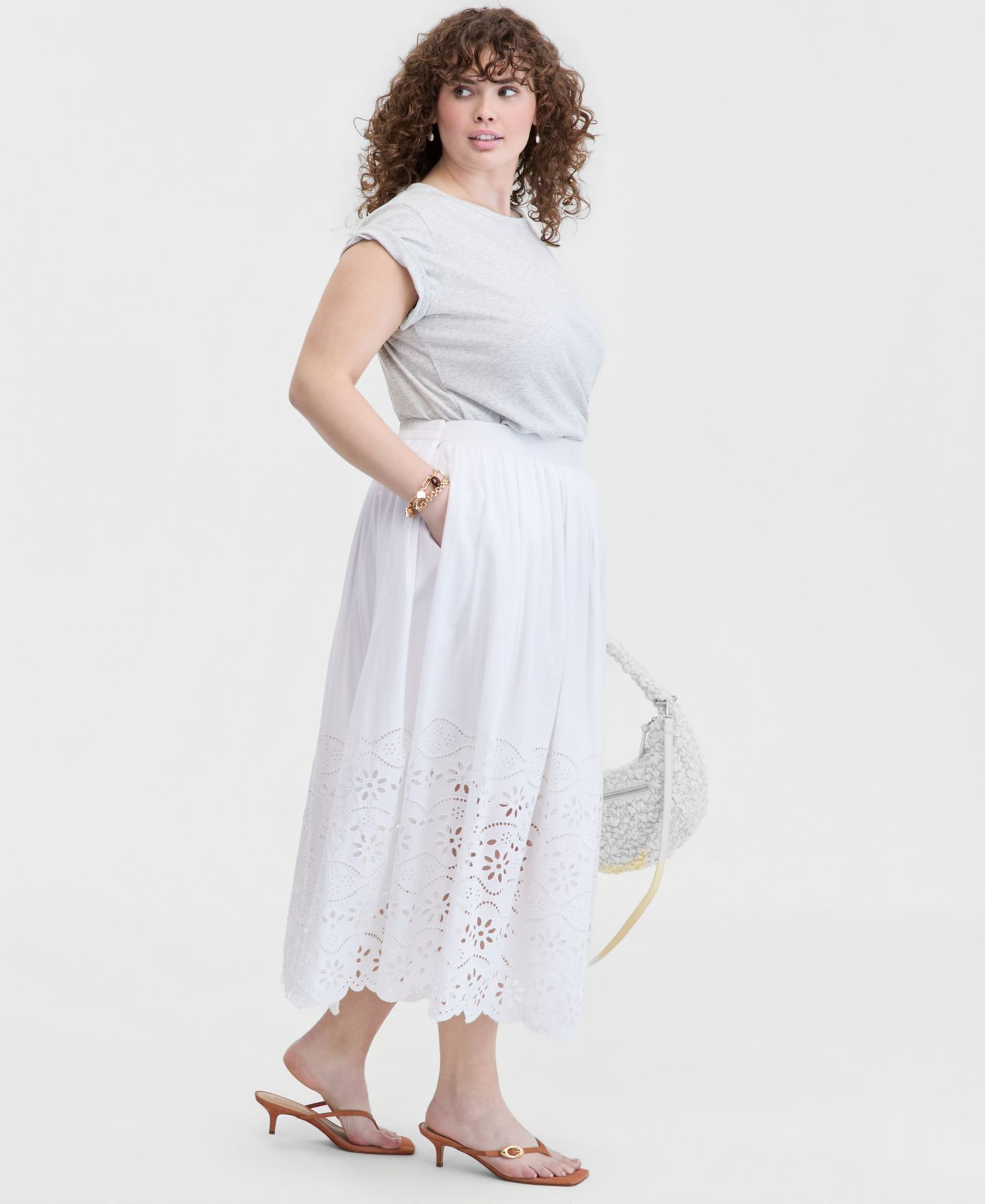 Женская юбка On 34th Trendy Plus Size Eyelet-Embroidered Midi, цвет: Яркий белый — фото 4