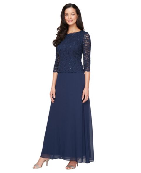 Женское платье Alex Evenings Petite Sequin Lace Gown, цвет: Тёмно-синий