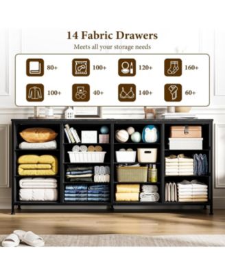 63" W Long Fabric Dresser TV Stand with 14 Drawers and Power Outlets, for 65–75 Inch TVs