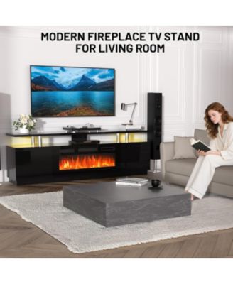 70" Fireplace TV Stand with 36'' Firplace, Electric Fireplace Heater with 12 Frame and LED Light Colors