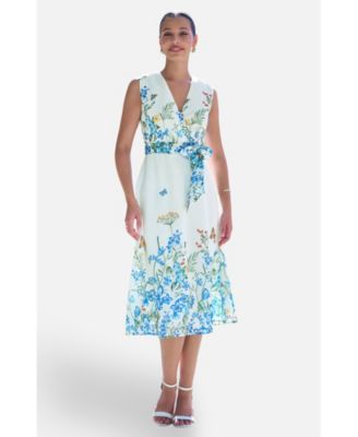 Women's Butterfly Print Midi Wrap Dress
