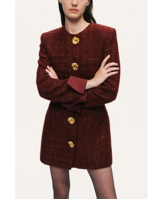 Women's Gold-Button Boucle Mini Dress