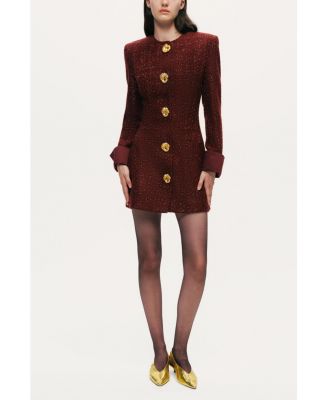 Women's Gold-Button Boucle Mini Dress