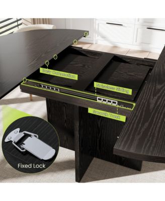 43.3''-59'' Extendable Round Dining Table for 4-8, Kitchen Oval Dining Table with Removable Leaves