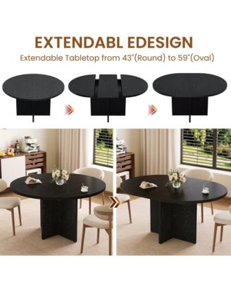 43.3''-59'' Extendable Round Dining Table for 4-8, Kitchen Oval Dining Table with Removable Leaves