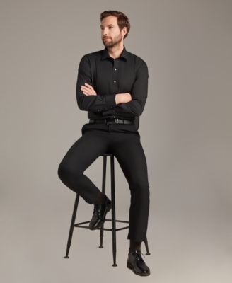 Men's Slim Fit Pleated Dress Shirt